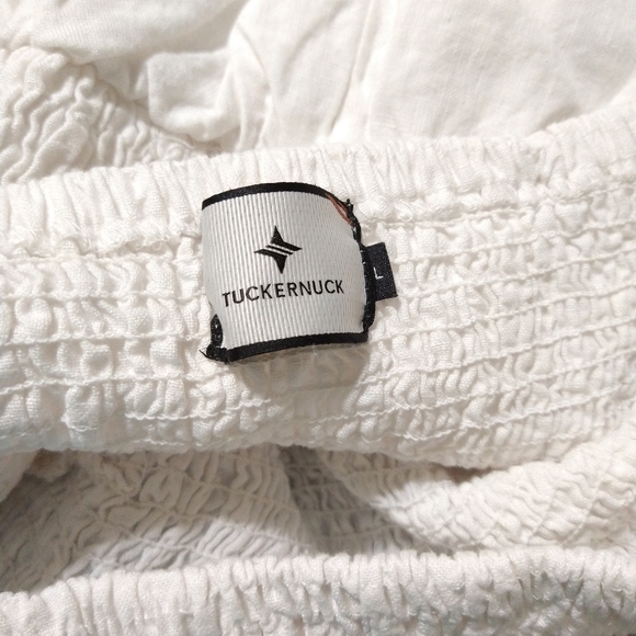 Tuckernuck Smocked Dress 100% Linen Puff Sleeves White Small S, Large L NWOT New - Picture 12 of 14